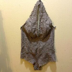 Wishlist Coffee colored high quality stretch lace halter neck body suit